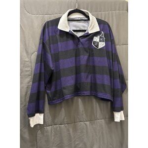Spirit XL Cropped Striped Sweater Dress Knit Pullover Casual Winter Black Purple